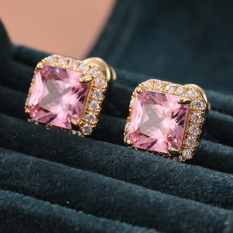 Women's Elegant Pink Square Earrings, Simple Accessories